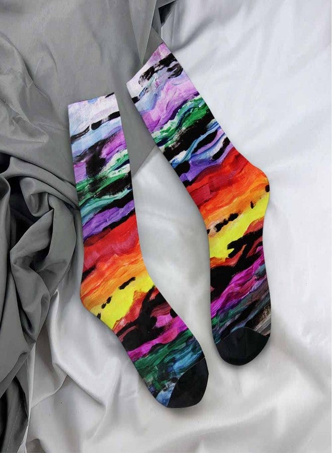 Pehede Socks Abstract Creative Lines Athletic Crew Socks Sunset Background for Men Women Cool Cute Crazy Funny Sport Colorful Novelty Socks - Image 4